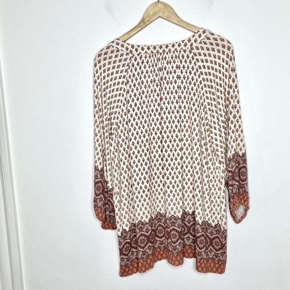 Rose and Olive Boho Print Knit Top Womens Size 1X Tasseled Ivory Rust Travel - Picture 6 of 6